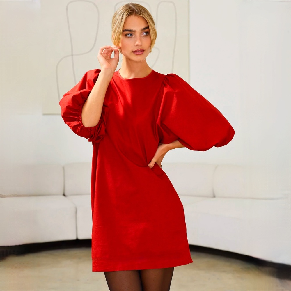 Zara girls red puff sleeve minidress.